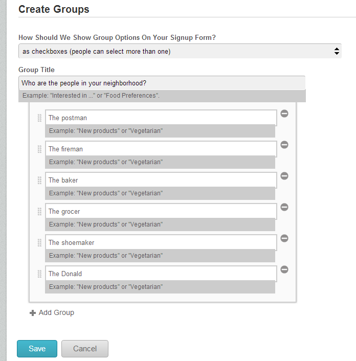 Create groups in MailChimp